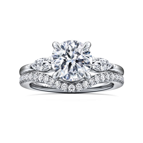 14K White Gold Round Three Stone Diamond Engagement Ring