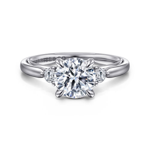 14K White Gold Round Three Stone Diamond Engagement Ring