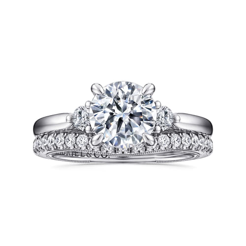 14K White Gold Round Three Stone Diamond Engagement Ring