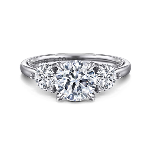 14K White Gold Round Three Stone Diamond Engagement Ring