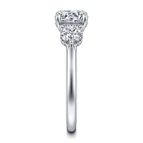 14K White Gold Round Three Stone Diamond Engagement Ring