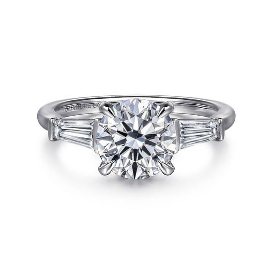Gabriel - 14K White Gold Round Three Stone Diamond Engagement Ring