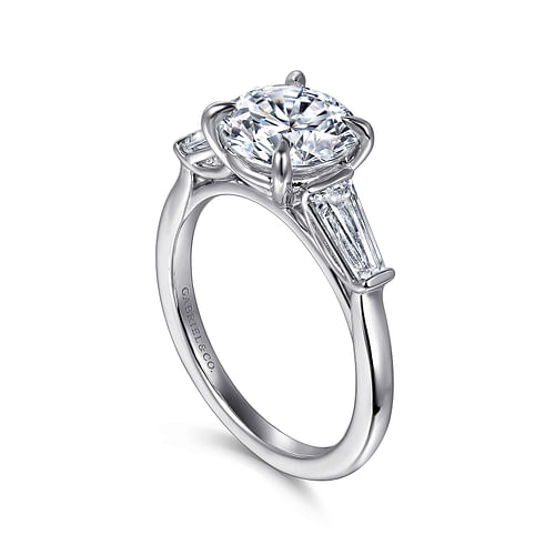 14K White Gold Round Three Stone Diamond Engagement Ring