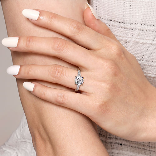 14K White Gold Round Three Stone Diamond Engagement Ring