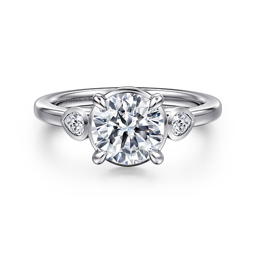 14K White Gold Round Three Stone Diamond Engagement Ring