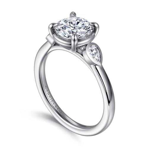 14K White Gold Round Three Stone Diamond Engagement Ring