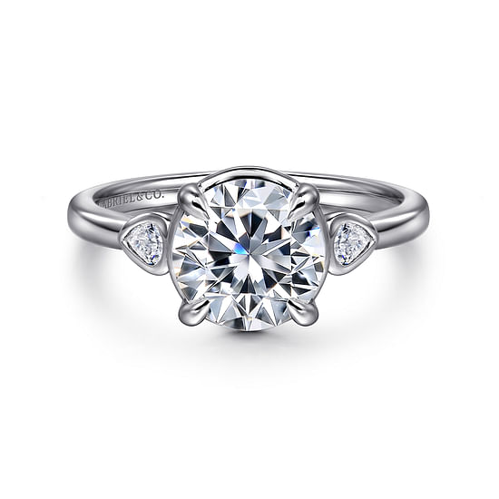Gabriel - 14K White Gold Round Three Stone Diamond Engagement Ring