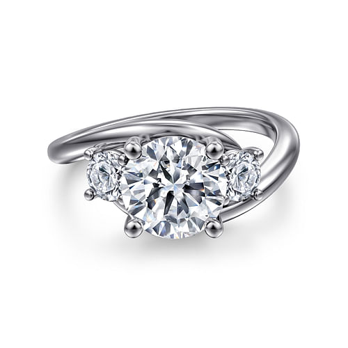 14K White Gold Round Three Stone Diamond Engagement Ring