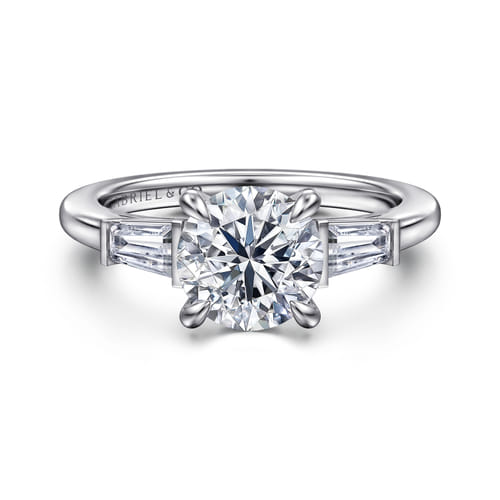 14K White Gold Round Three Stone Diamond Engagement Ring