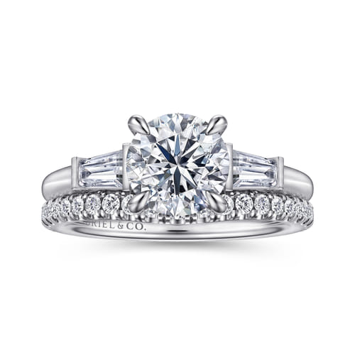 14K White Gold Round Three Stone Diamond Engagement Ring