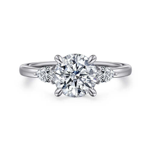 14K White Gold Round Three Stone Diamond Engagement Ring