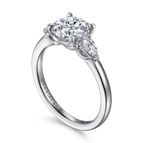 14K White Gold Round Three Stone Diamond Engagement Ring