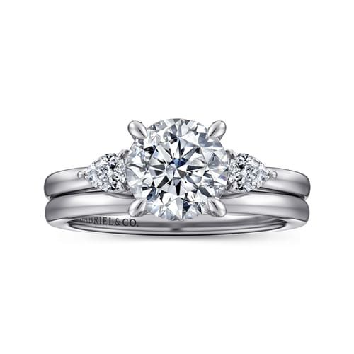 14K White Gold Round Three Stone Diamond Engagement Ring
