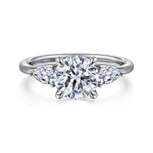 14K White Gold Round Three Stone Diamond Engagement Ring