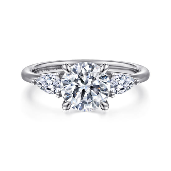 Gabriel - 14K White Gold Round Three Stone Diamond Engagement Ring