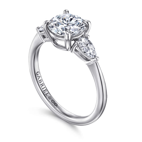 14K White Gold Round Three Stone Diamond Engagement Ring