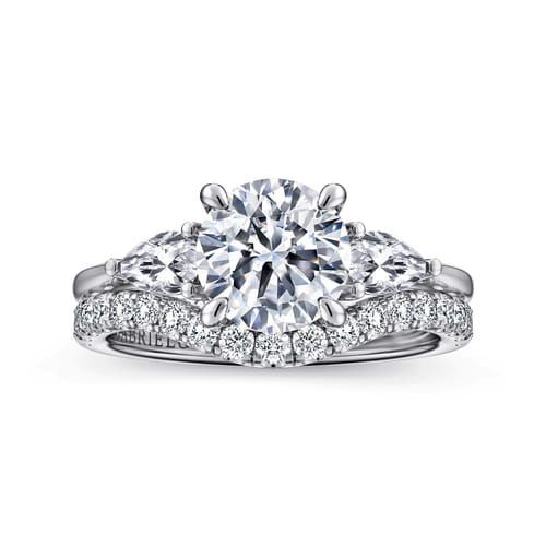 14K White Gold Round Three Stone Diamond Engagement Ring