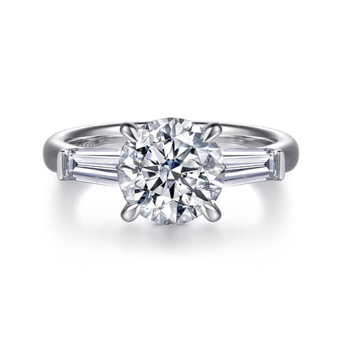 14K White Gold Round Three Stone Diamond Engagement Ring