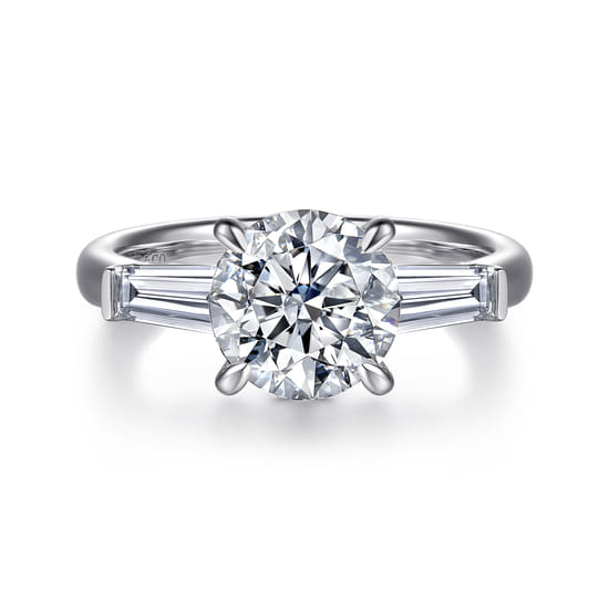 14K White Gold Round Three Stone Diamond Engagement Ring
