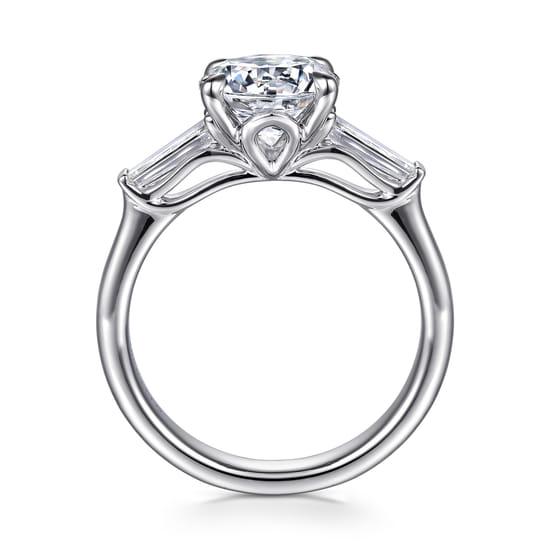 14K White Gold Round Three Stone Diamond Engagement Ring angle 2
