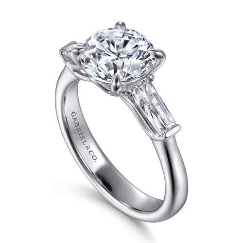 14K White Gold Round Three Stone Diamond Engagement Ring