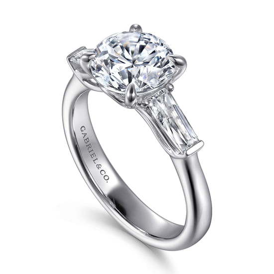 14K White Gold Round Three Stone Diamond Engagement Ring angle 3