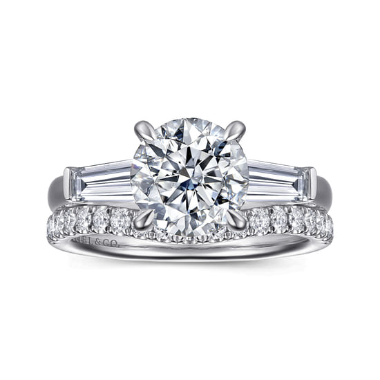 14K White Gold Round Three Stone Diamond Engagement Ring angle 4