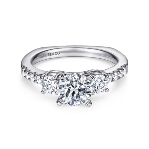 14K White Gold Round Three Stone Diamond Engagement Ring