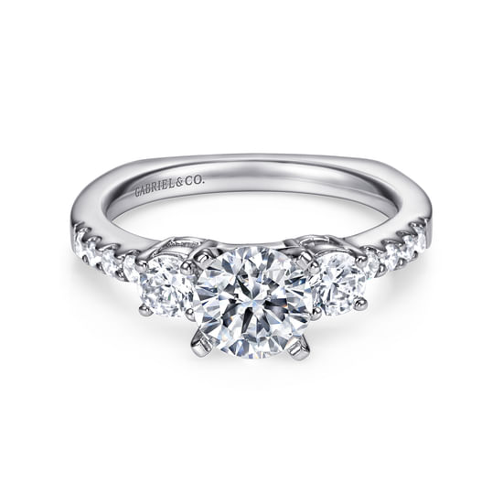Gabriel - 14K White Gold Round Three Stone Diamond Engagement Ring
