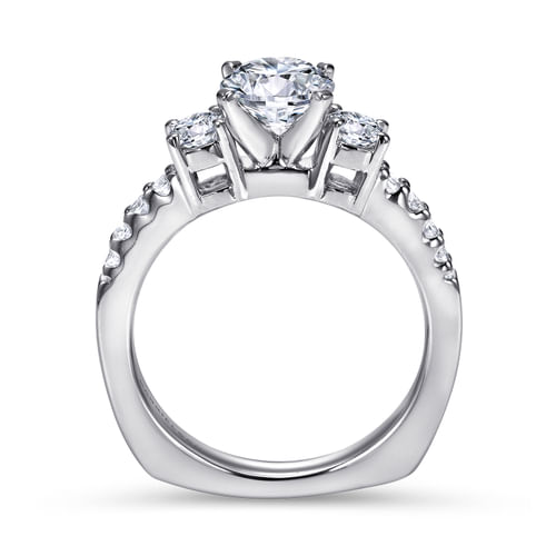 14K White Gold Round Three Stone Diamond Engagement Ring