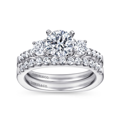 14K White Gold Round Three Stone Diamond Engagement Ring