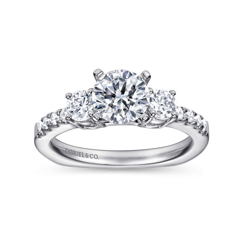 14K White Gold Round Three Stone Diamond Engagement Ring