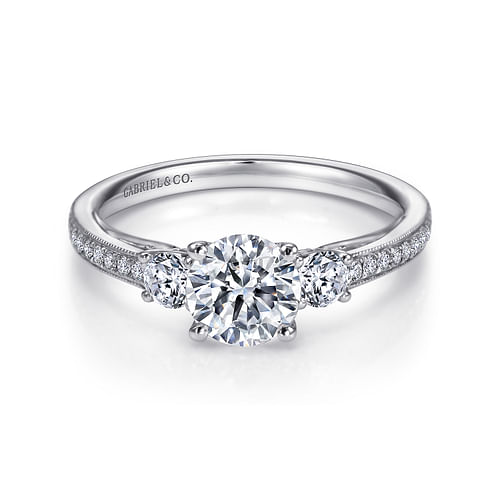 14K White Gold Round Three Stone Diamond Engagement Ring