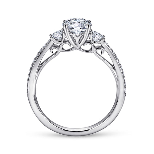 14K White Gold Round Three Stone Diamond Engagement Ring