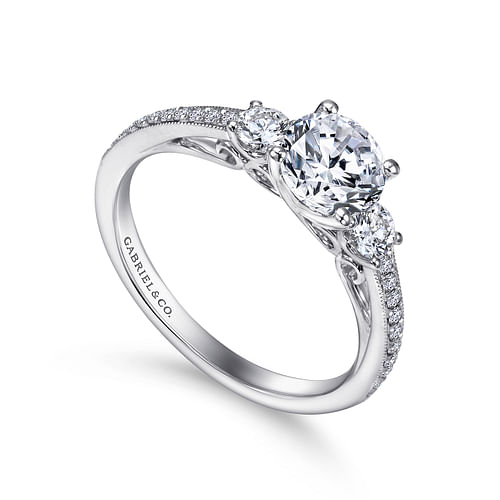 14K White Gold Round Three Stone Diamond Engagement Ring