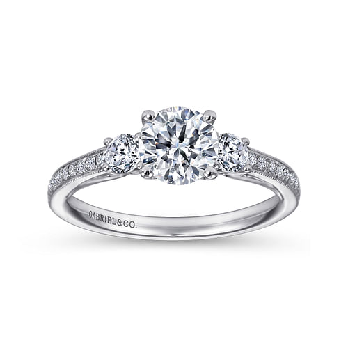 14K White Gold Round Three Stone Diamond Engagement Ring