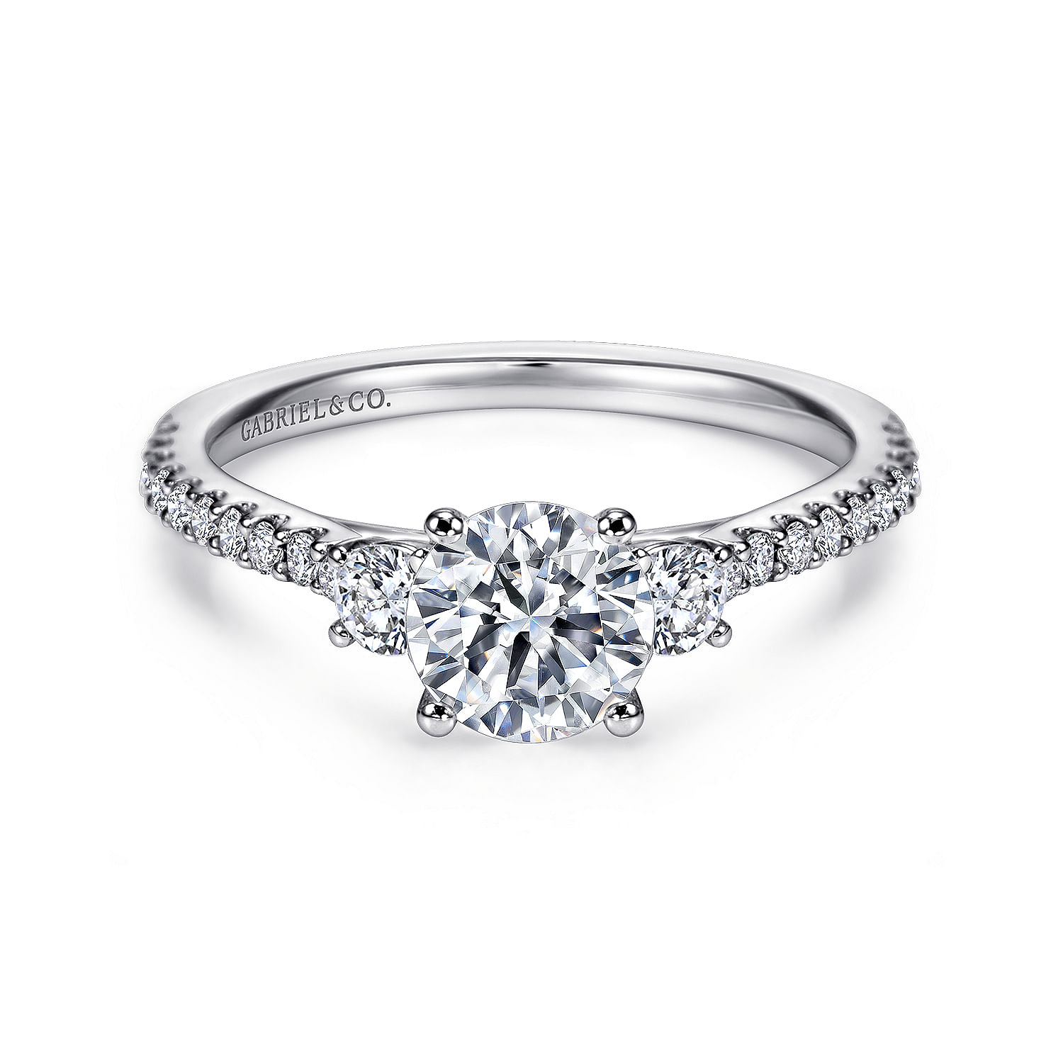 Gabriel - 14K White Gold Round Three Stone Diamond Engagement Ring