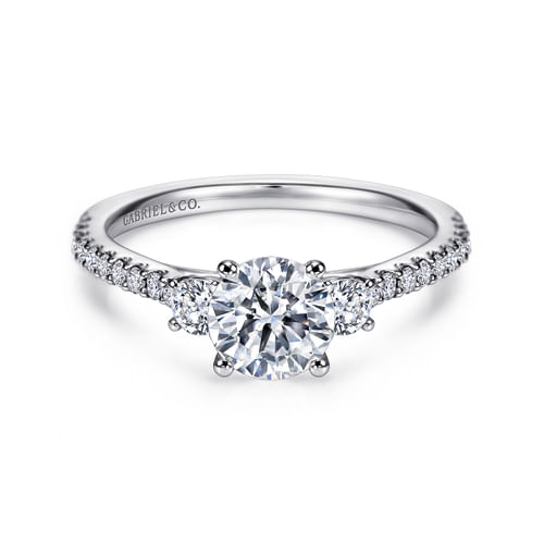 14K White Gold Round Three Stone Diamond Engagement Ring