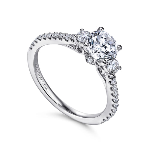 14K White Gold Round Three Stone Diamond Engagement Ring