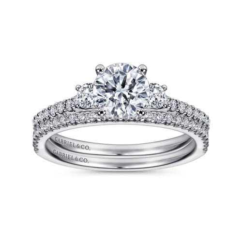14K White Gold Round Three Stone Diamond Engagement Ring