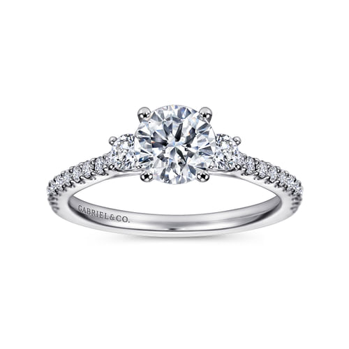 14K White Gold Round Three Stone Diamond Engagement Ring