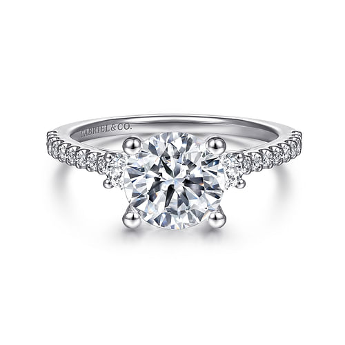 14K White Gold Round Three Stone Diamond Engagement Ring