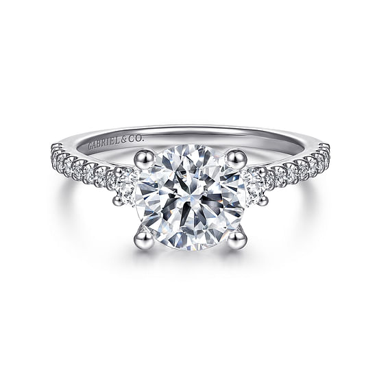 Gabriel - 14K White Gold Round Three Stone Diamond Engagement Ring