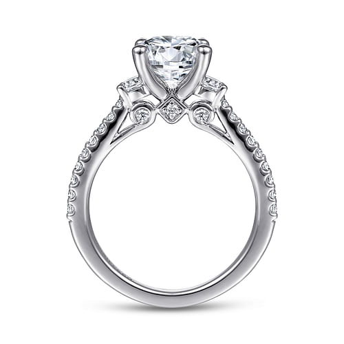 14K White Gold Round Three Stone Diamond Engagement Ring