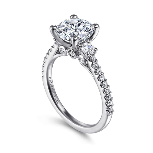 14K White Gold Round Three Stone Diamond Engagement Ring