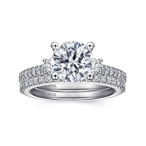 14K White Gold Round Three Stone Diamond Engagement Ring