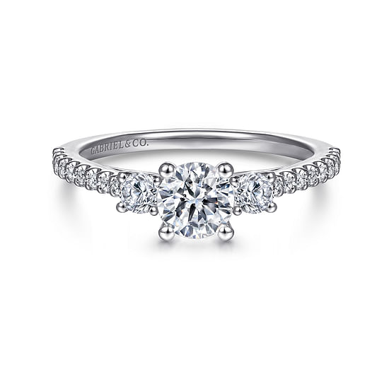 Gabriel - 14K White Gold Round Three Stone Diamond Engagement Ring