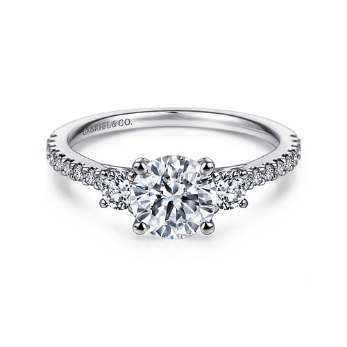 14K White Gold Round Three Stone Diamond Engagement Ring