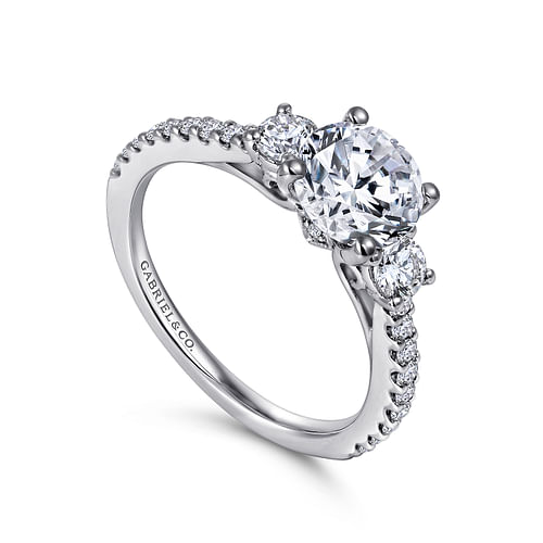 14K White Gold Round Three Stone Diamond Engagement Ring