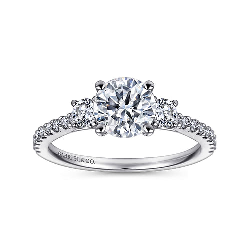 14K White Gold Round Three Stone Diamond Engagement Ring